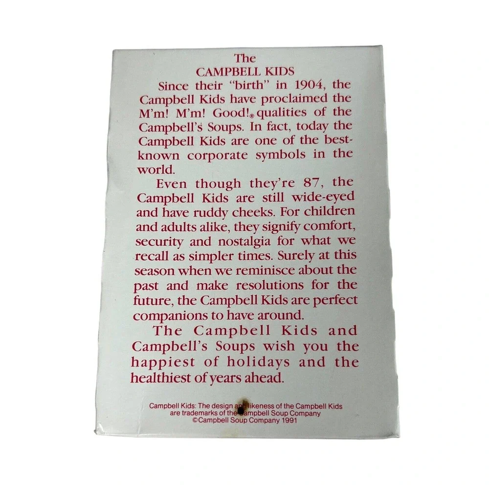 The CAMPBELL KIDS Christmas Glass Ornament with Box 1991 Season's Collector's